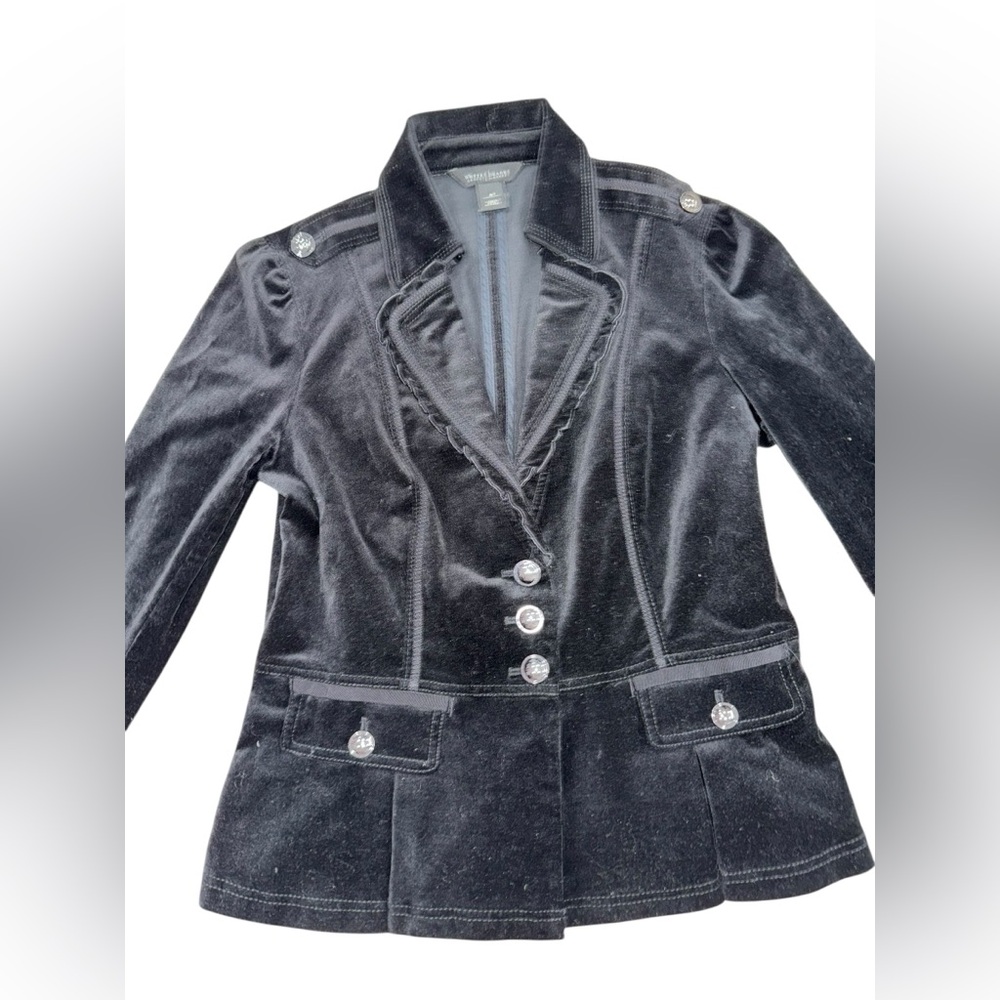 White House Black Market Black Velvet Military Style Blazer Jacket Size 4 - Picture 4 of 9